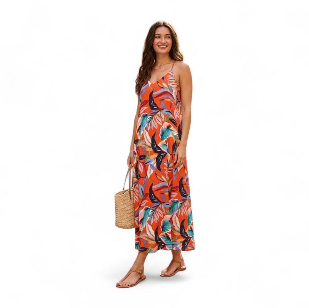NICOLE MILLER, Orange Tropical-Print Maxi Dress